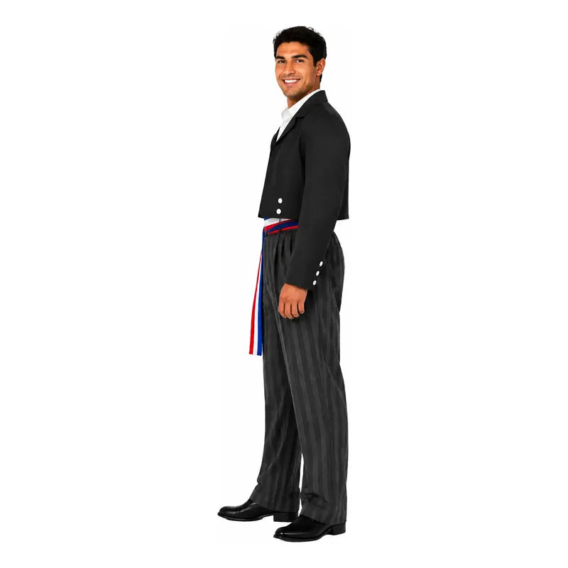 Traje Huaso Elegante Para  Adulto/ Chaqueta, Pantalón Y Faja Negro Lisa/rayas Xl