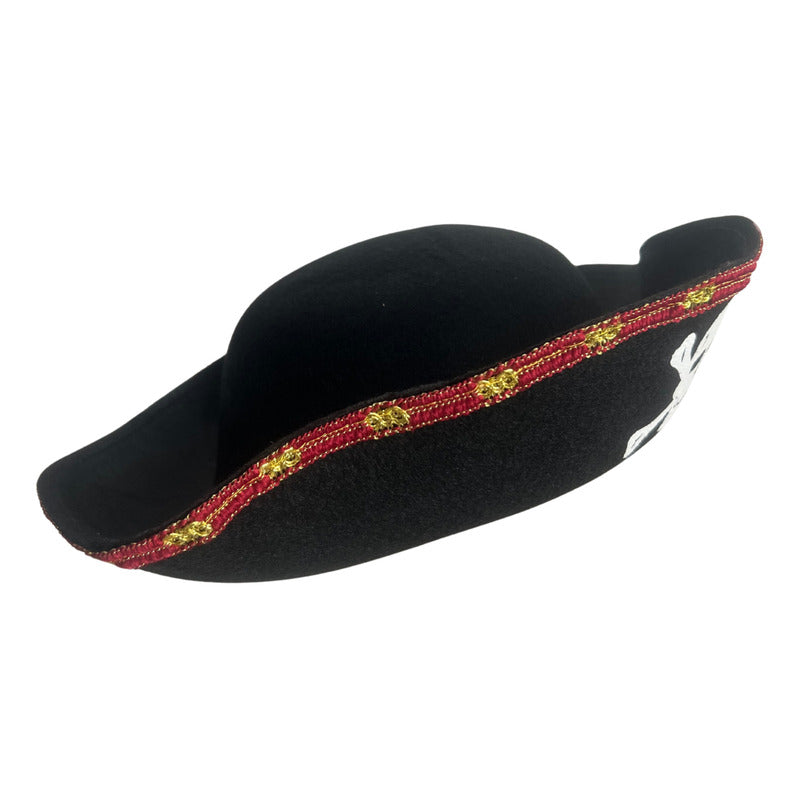 Sombrero Pirata + Parche Disfraz Accesorio Cosplay Negro Standar Lisa