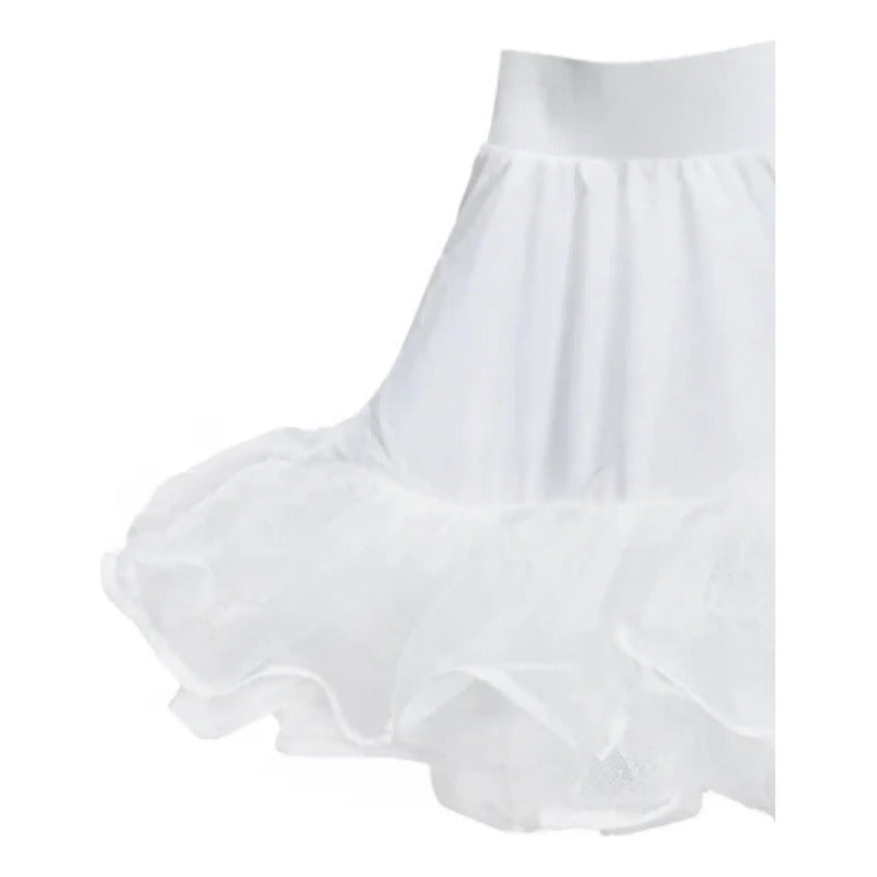Falso Falda 2 Capas Para Vestidos Niña Cueca Blanco Lisa S