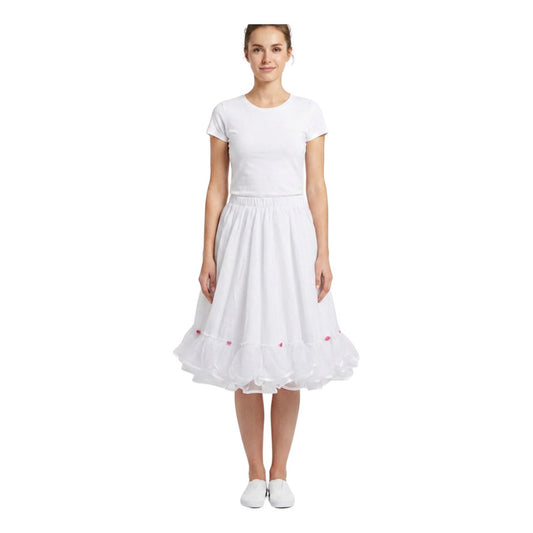 Falso Falda Baile Cueca Fiestas Patrias Blanco/flor Lisa Xl