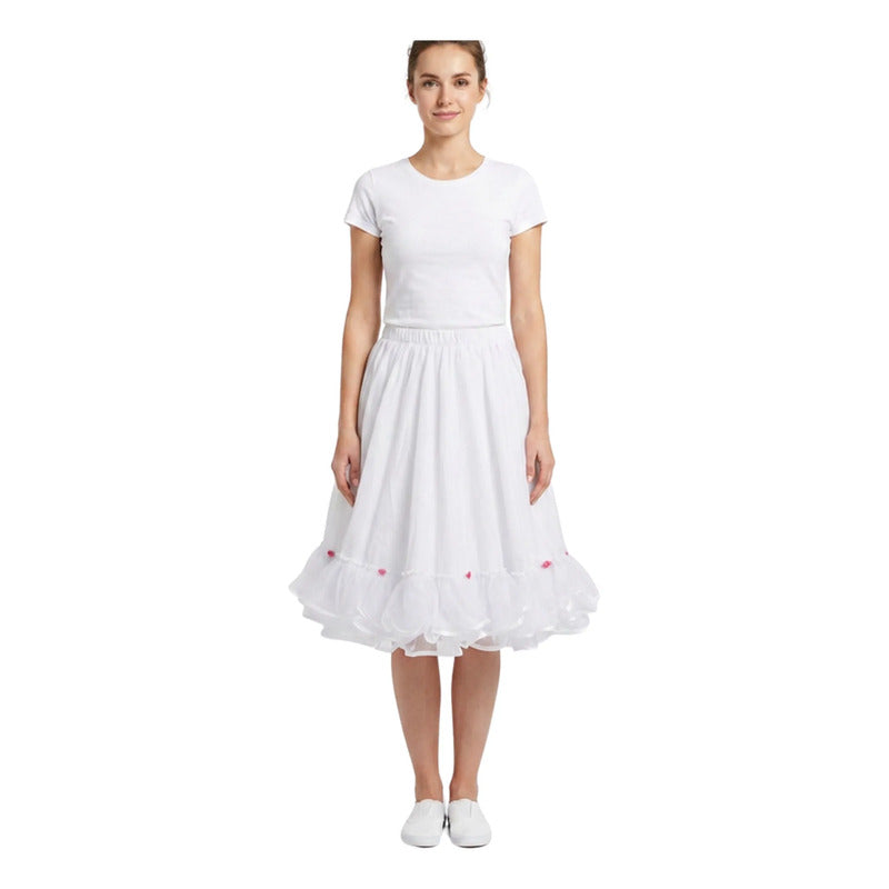 Falso Falda Baile Cueca Fiestas Patrias Blanco/flor Lisa M