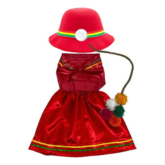 Traje Nortino Baile Nortino 3pzs + Pompon Fiestas Patrias Rojo L