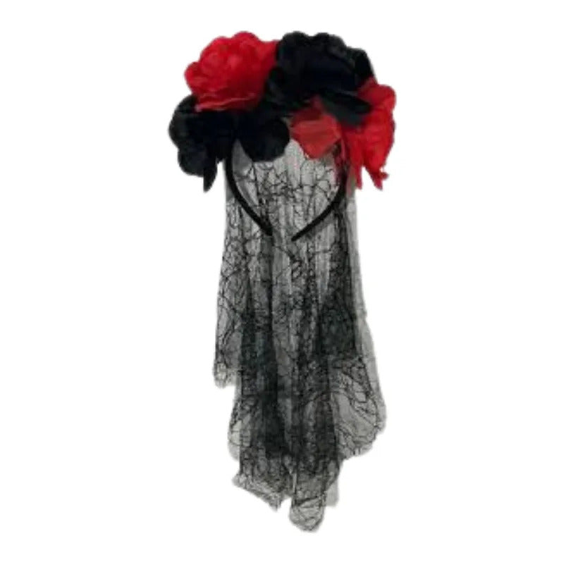 Set Disfraz Catrina Mujer Halloween Negro-rojo Standar