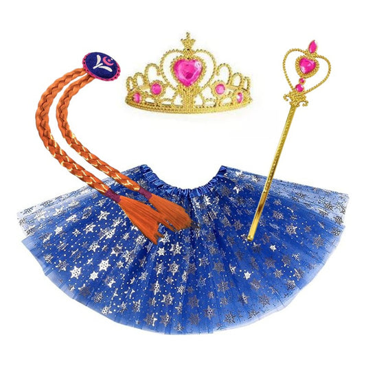 Disfraz De Ana Frozen Tutu, Corona, Varita Y Trenza Azul-rey Standar. 2 A 8 Años