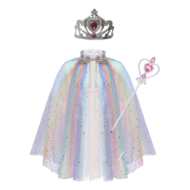 Disfraz De Princesa Para Niñas Capa Corona Varita Multicolor 70cm