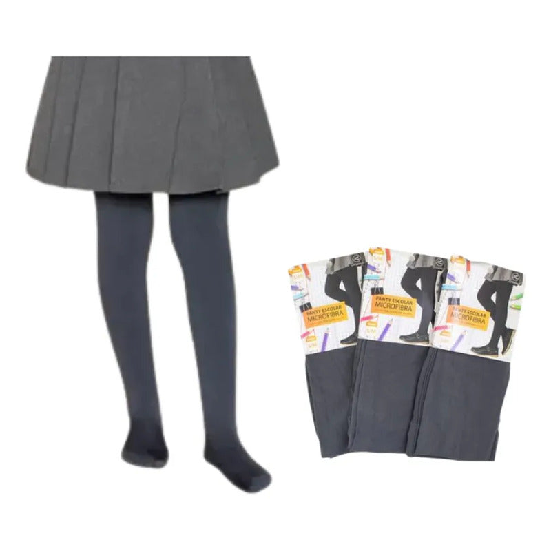 Panty Escolar Microfibra Sin Costuras (3 Unidades) Gris L-xl