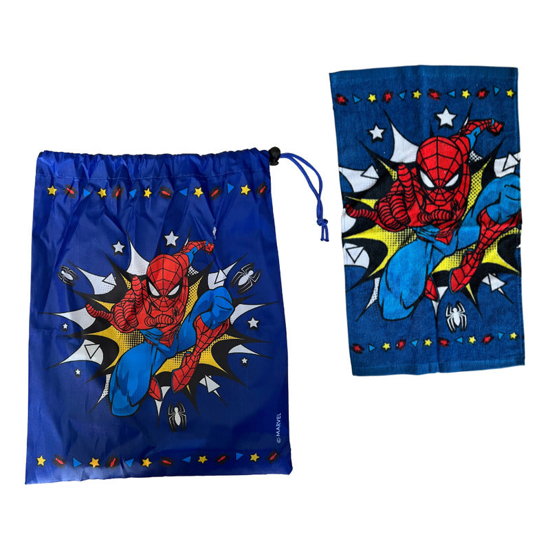 Bolsa De Genero Para Niños Párvulo + Toalla De Mano Algodon Azul Spiderman