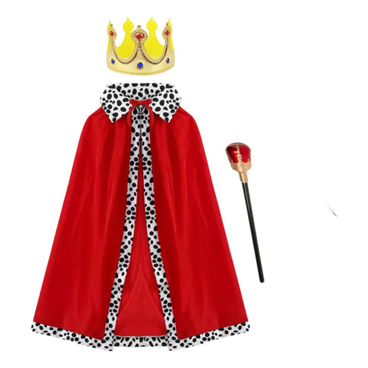 Disfraz De Rey Capa Estampada Niño-juvenil Color Rojo - Estampado Talla M
