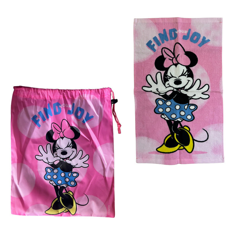 Bolsa De Genero Para Niños Párvulo + Toalla De Mano Algodon Rosa Minnie