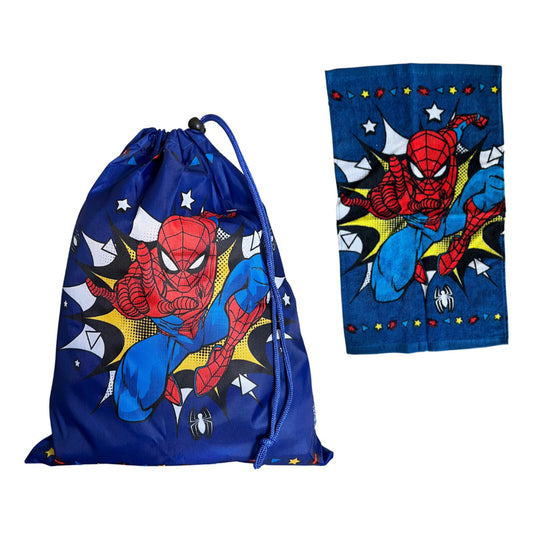 Bolsa De Genero Para Niños Párvulo + Toalla De Mano Algodon Azul Spiderman