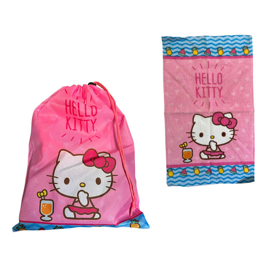 Bolsa De Genero Para Niños Párvulo + Toalla De Mano Algodon Rosa Hello Kitty
