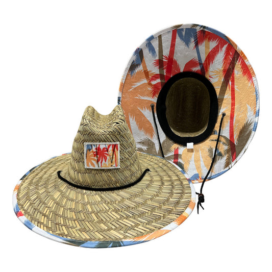 Chupalla Paja Sombrero De Verano Para Adultos Celeste- Naranjo Standar