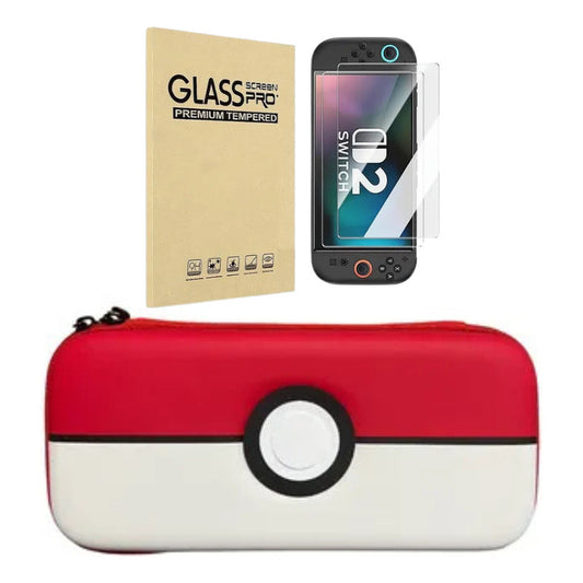 Estuche Compatible N Switch 2 Pokémon + Mica Rojo-blanco