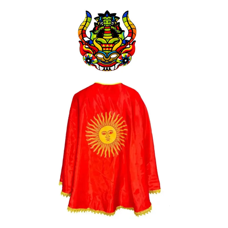 Set  Capa + Mascara De La Tirana Goma Eva  Fiestas Patrias Rojo/chica 128x71cm