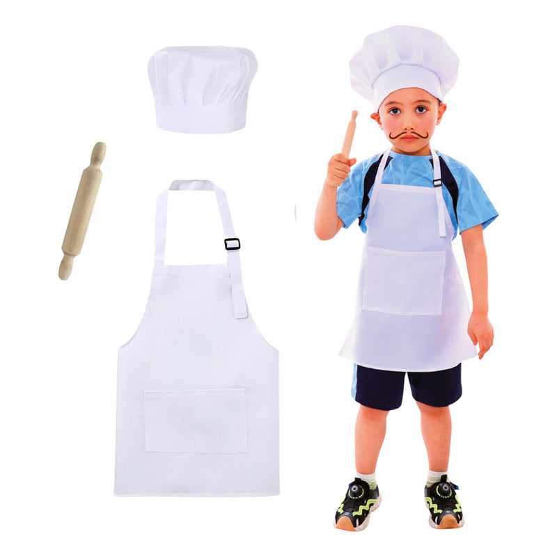 Disfraz De Chef Unisex Para Niños + Uslero Rodillo Blanco 3-4 Años