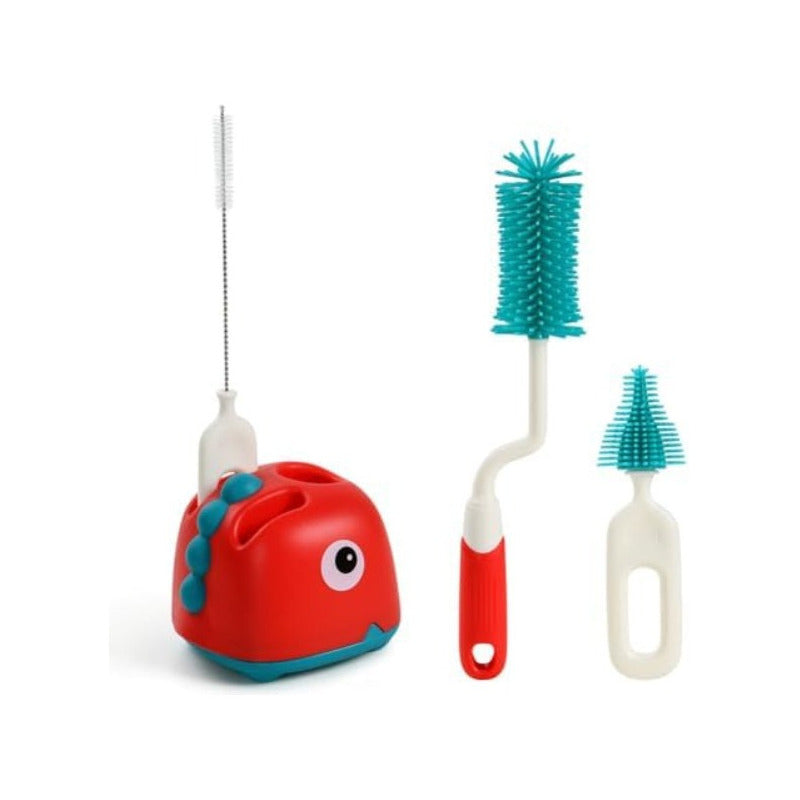 Set Cepillo De Silicona Limpiadores Mamadera Con Escurridor