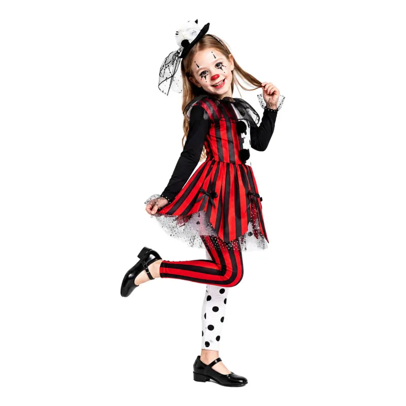 Disfraz Payasa Arlequina Niña Para Cosplay Rayas 5-6