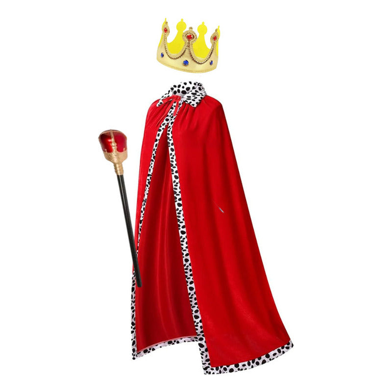 Disfraz De Rey Capa Estampada Niño-juvenil Color Rojo - Estampado Talla M