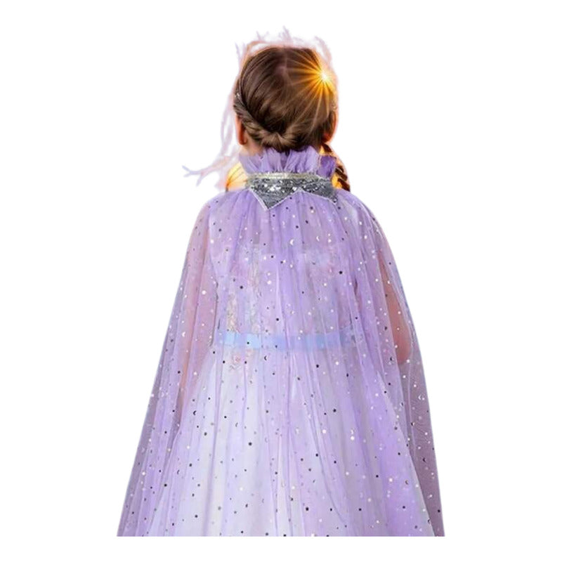 Disfraz De Princesa Para Niñas Capa Corona Varita Violeta 70cm