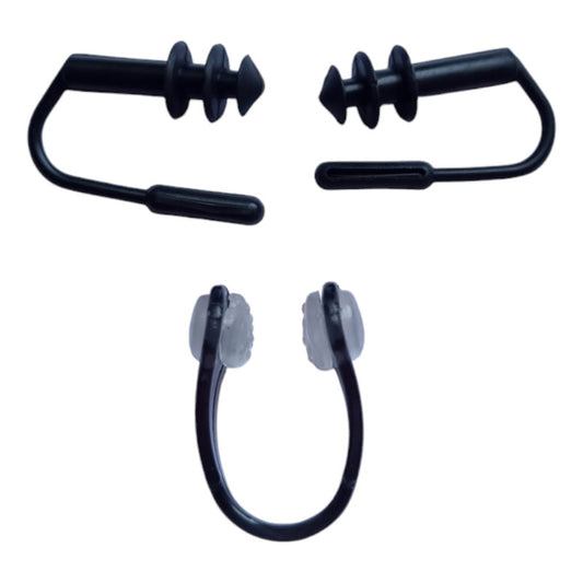 Tapon De Oido + Pinza Nasal De Silicona Suave Para Natacion Color Negro