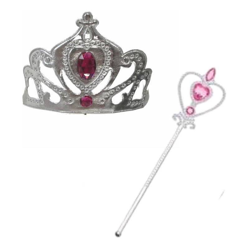 Disfraz De Princesa Para Niñas Capa Corona Varita Rosa 70cm