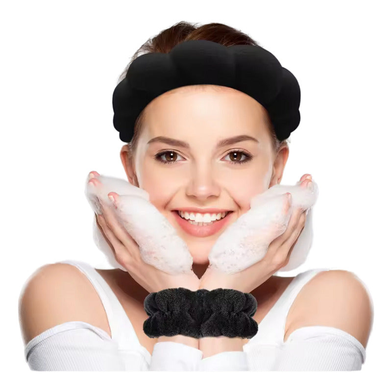 Set Spa Cintillo + Muñequeras Diadema De Maquillaje Skincare Surtido