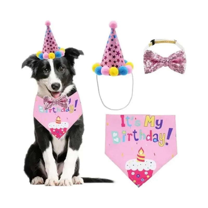 Set Decoración Cumpleaños Kit Cotillon Perros Gatos Mascotas Rosa