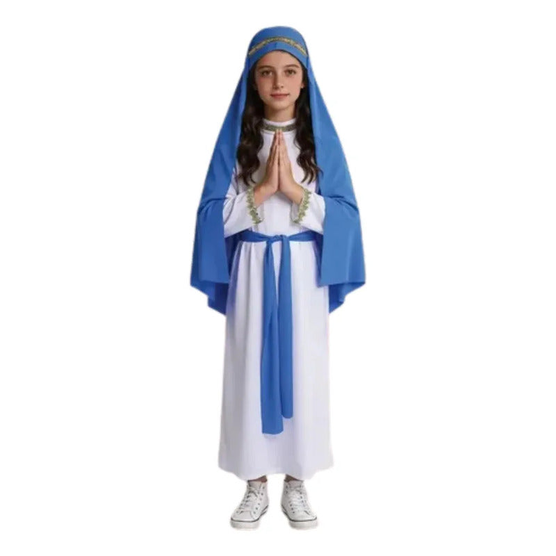 Disfraz Religioso Virgen Maria Niña Cosplay Blanco-celeste 13-14