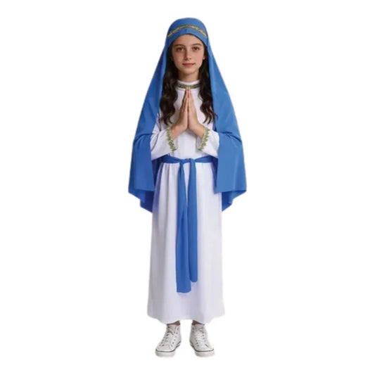 Disfraz Religioso Virgen Maria Niña Cosplay Blanco-celeste 13-14