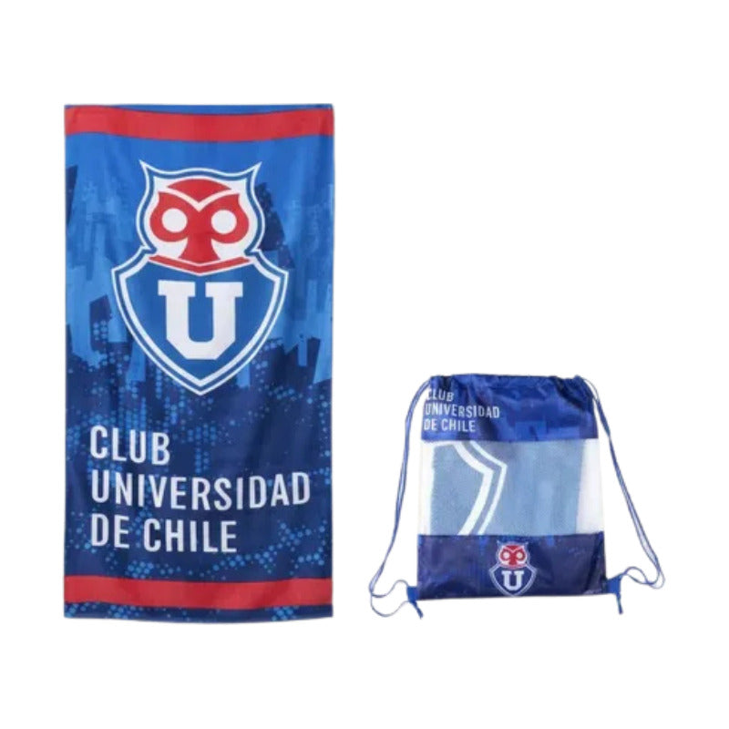 Toalla Playa Algodon C/ Bolso 140x70 Cm Azul Club Universidad De Chile