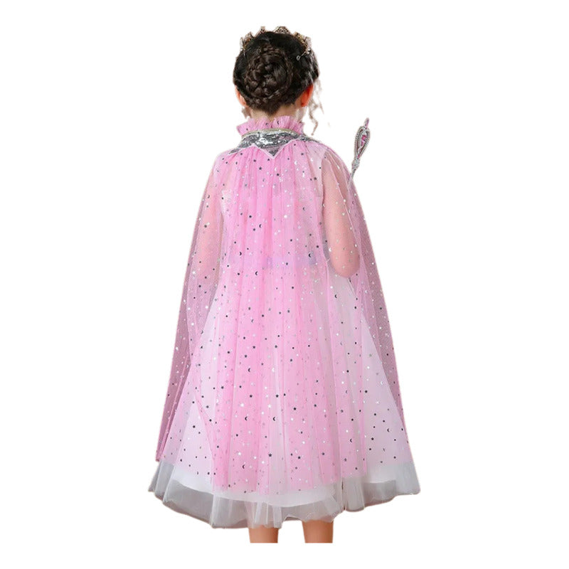 Disfraz De Princesa Para Niñas Capa Corona Varita Rosa 70cm
