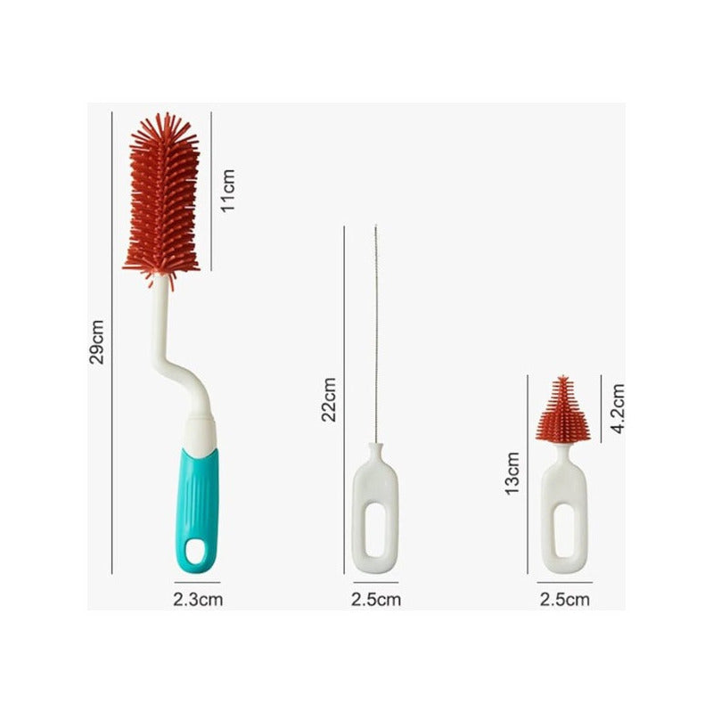 Set Cepillo De Silicona Limpiadores Mamadera Con Escurridor