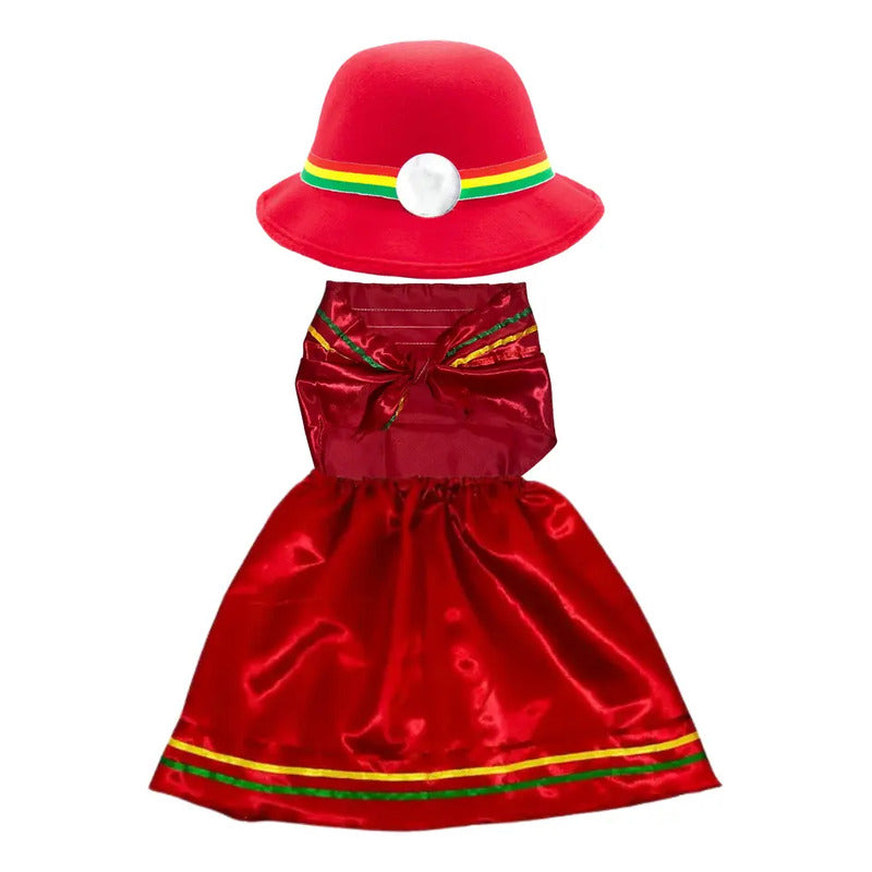 Traje Infantil Para Niña Nortino - Bailes Tipicos Rojo Liso 7-9