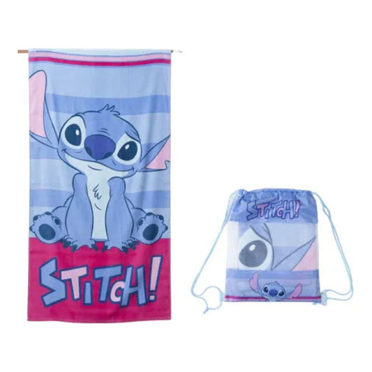 Toalla Playa Algodon C/ Bolso 140x70 Cm Celeste Stitch Lisa