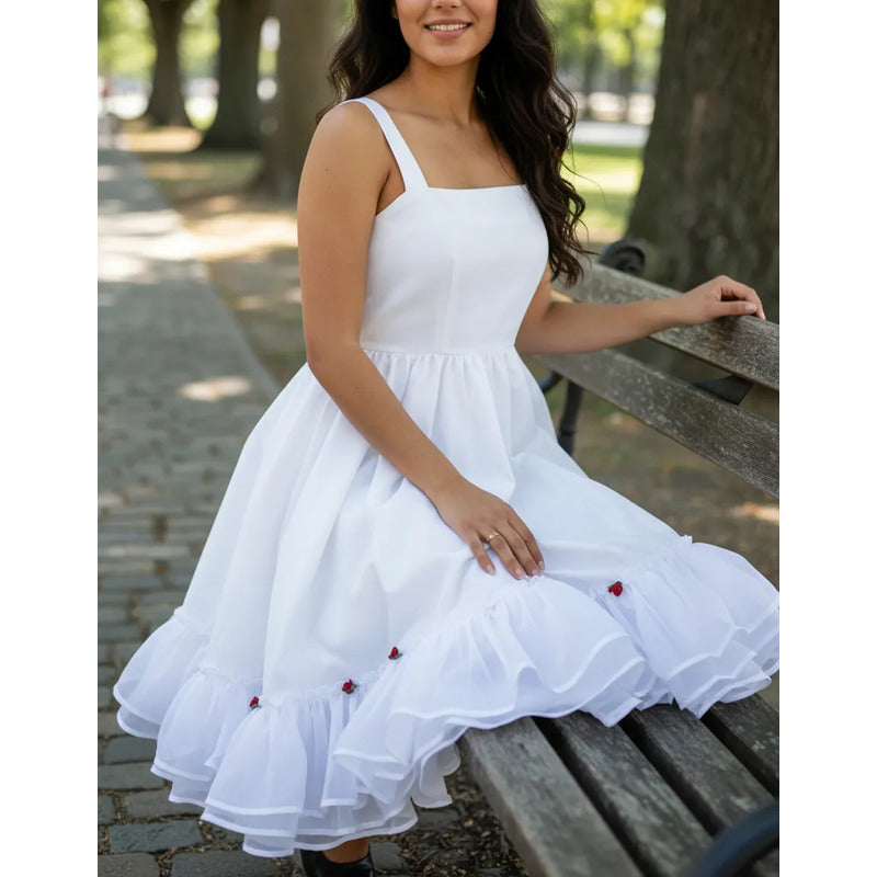 Falso Vestido Competencia Mujer Fechas Patrias Blanco L