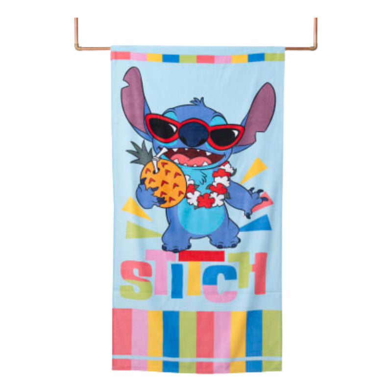 Toalla Playa Algodon C/ Bolso 140x70 Cm Multicolor Stitch Lisa
