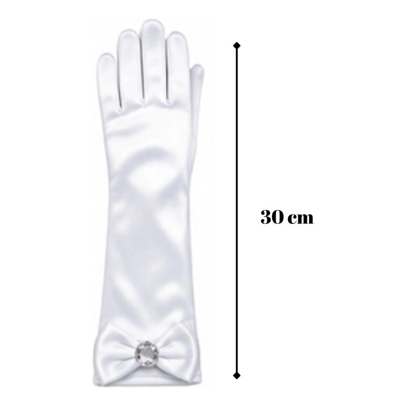 Guantes Princesa Lazo 30cm Niñas Para Cosplay Blanco