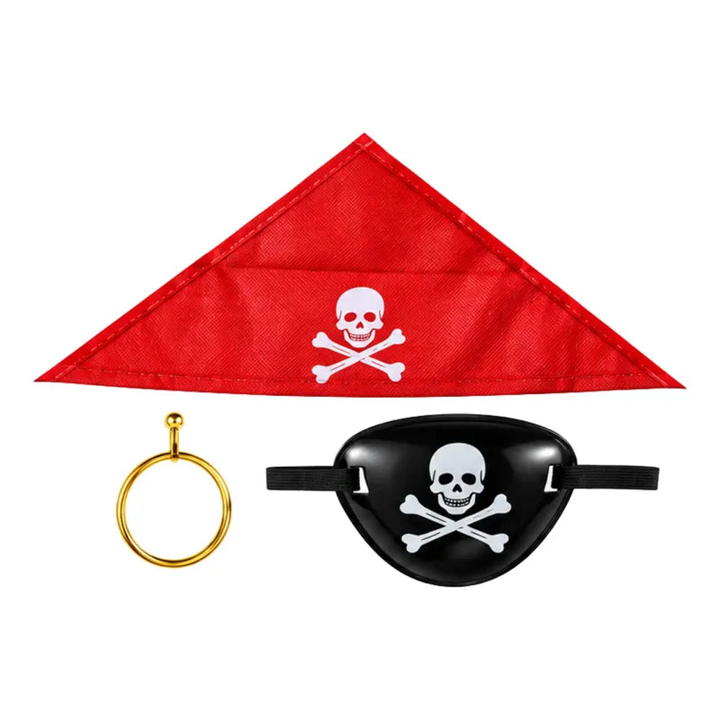 Set De Pirata Para Niños Bandana + Aro + Parche - Cosplay Rojo 3 A 10 Años