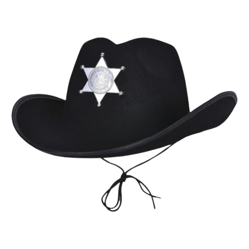 Set Disfraz Sheriff Cosplay Sombrero Pistola Esposas Bandana Negro Standar