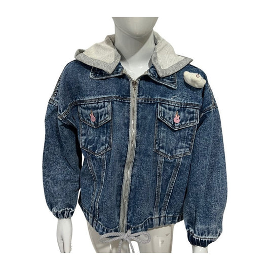 Chaqueta Mezclilla De Jean Con Capucha Desmontable Para Niña