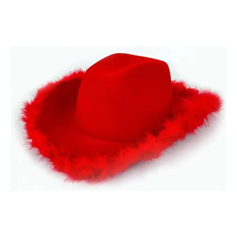 Sombrero Vaquero Fieltro Liso Rojo + Bandana Cosplay Adultos Pack 2 Piezas