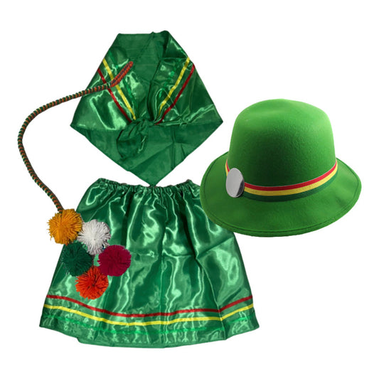 Traje Nortino Baile Nortino 3pzs + Pompon Fiestas Patrias Verde M