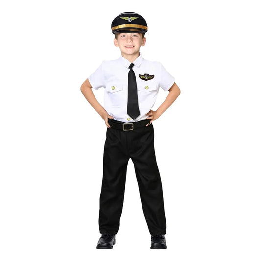 Disfraz Piloto De Avion Cosplay Niños Blanco-negro 13-14