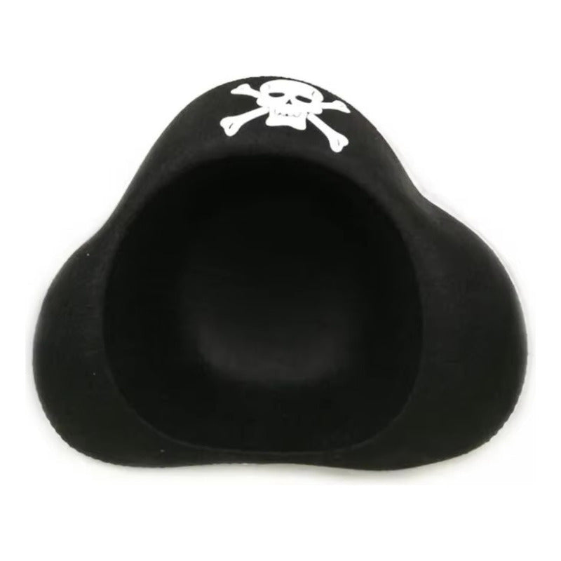 Sombrero Pirata + Parche Disfraz Accesorio Cosplay Negro Standar Lisa
