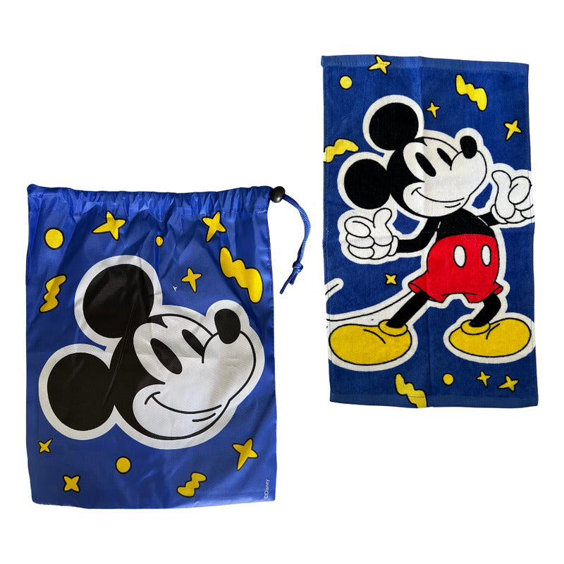 Bolsa De Genero Para Niños Párvulo + Toalla De Mano Algodon Azul Mickey