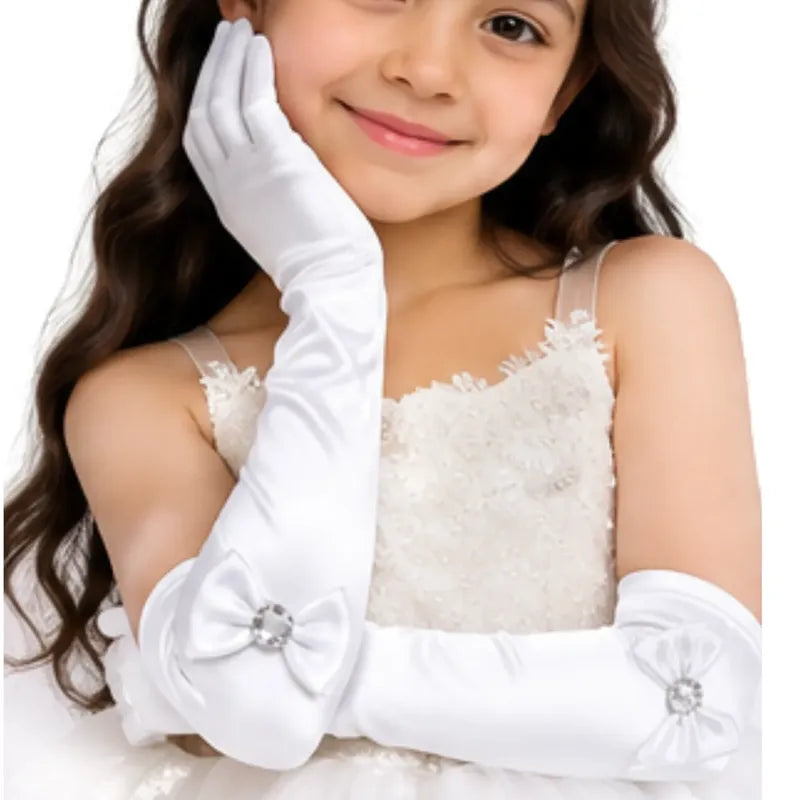 Guantes Princesa Lazo 30cm Niñas Para Cosplay Blanco