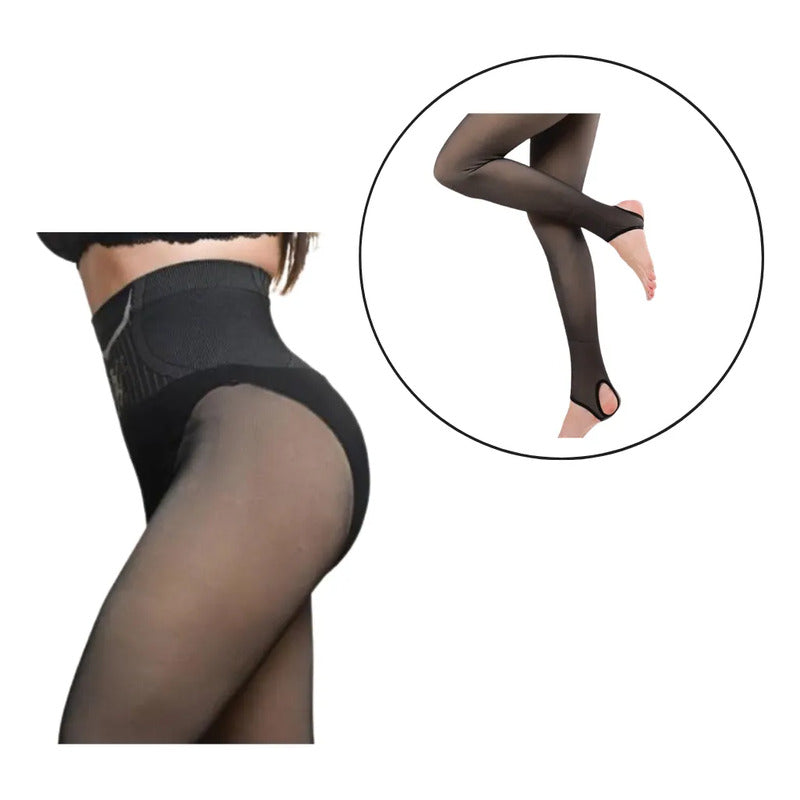 Calza Efecto Piel Polar Faja Reductora Levanta Cola Sin Pie Negra Efecto Piel L-xl