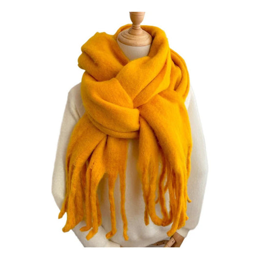 Bufanda Maxi Alpaca Unicolor Mostaza Liso Standar
