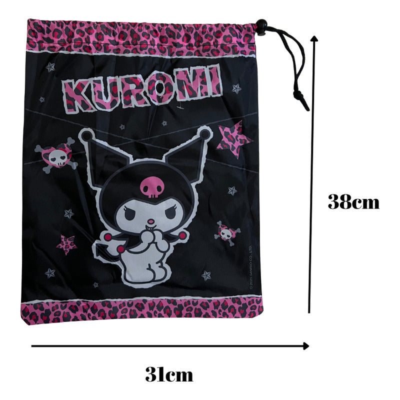Bolsa De Genero Para Niños Párvulo + Toalla De Mano Algodon Negro Kuromi