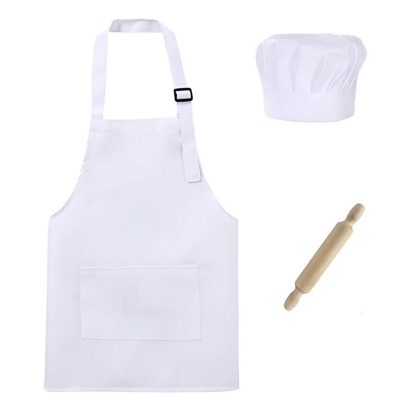 Disfraz De Chef Unisex Para Niños + Uslero Rodillo Blanco 3-4 Años